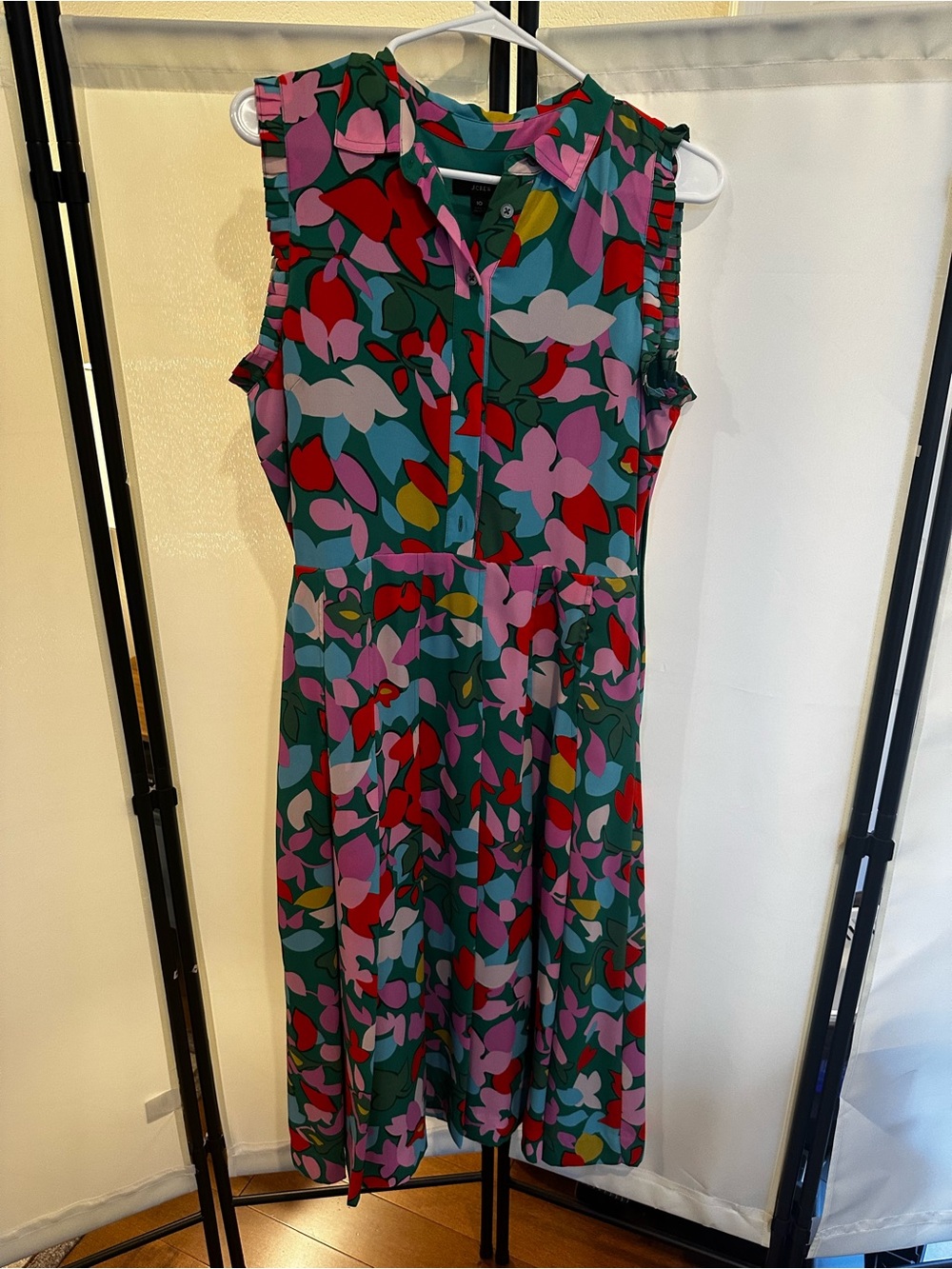 J. Crew Sleeveless Floral Midi Dress in Green, Pink and Red